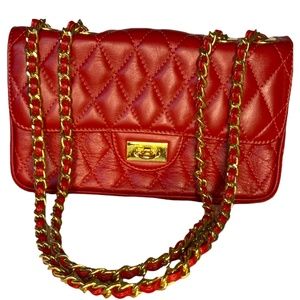 Due Fratelli  Red Quilted Bag With Chain Strap